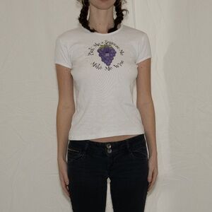Y2k graphic baby tee grape graphic white size large cotton bella